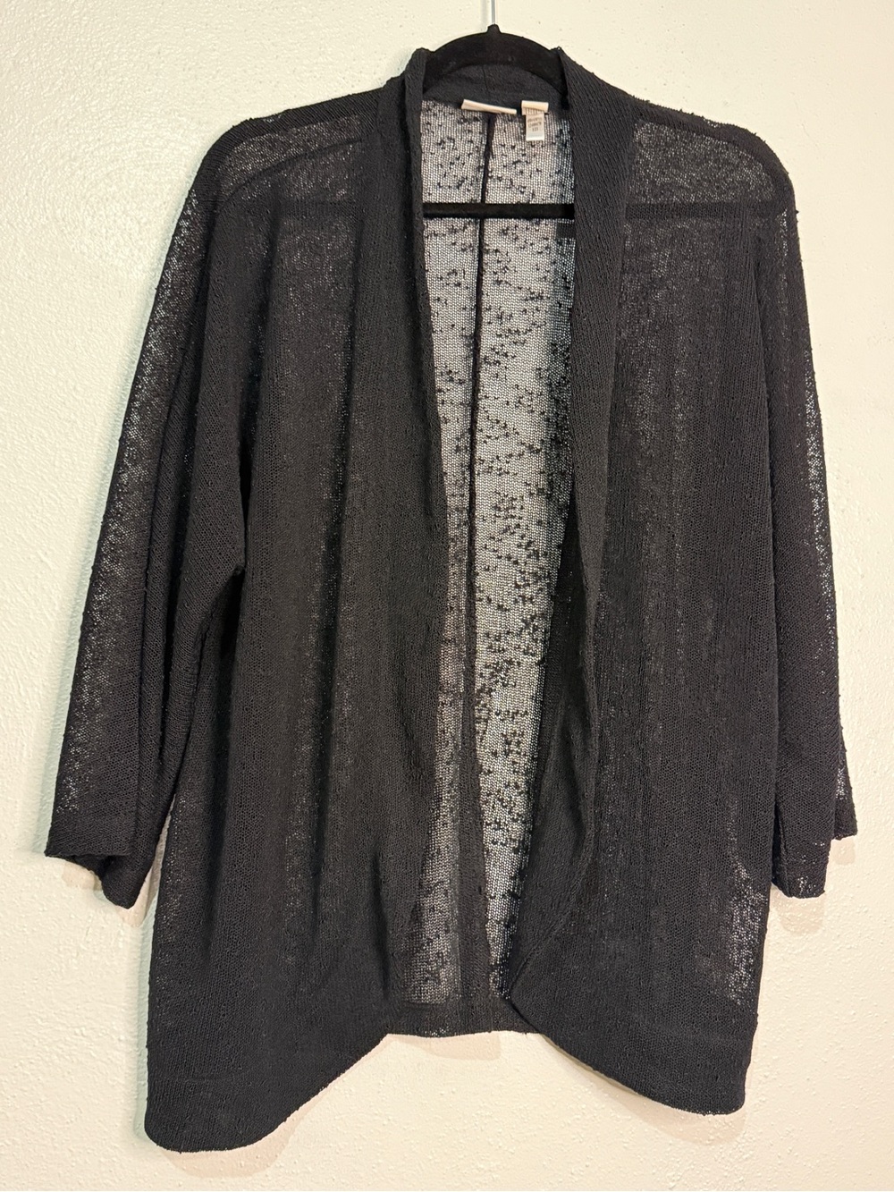 Chicos Easywear Lightweight Black Open-Front Textured Cardigan. Sz 3 XL 16-18.